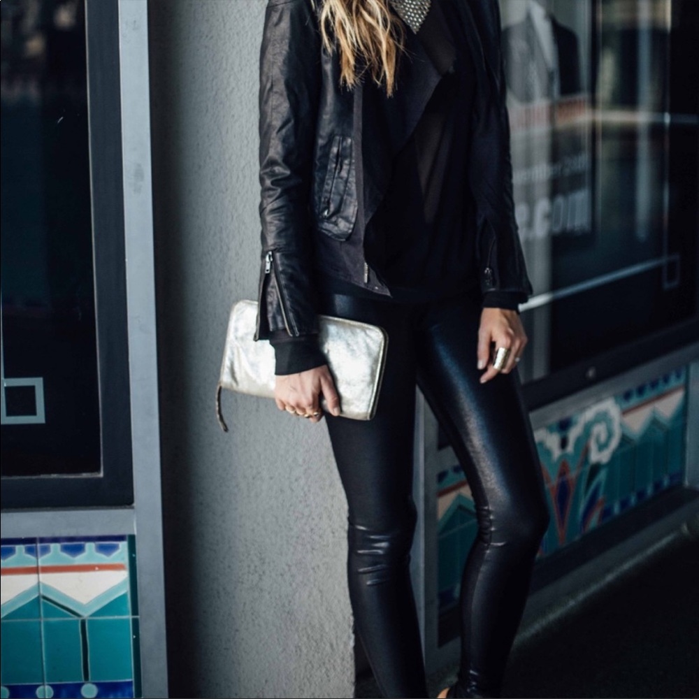 7 For All Mankind Black Faux Leather Skinny Ankle Jeans
